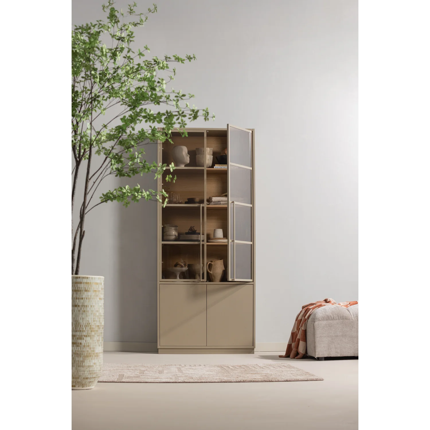 Vitrine Glasvitrine Schrank CASA 4-türig Kiefer mud  