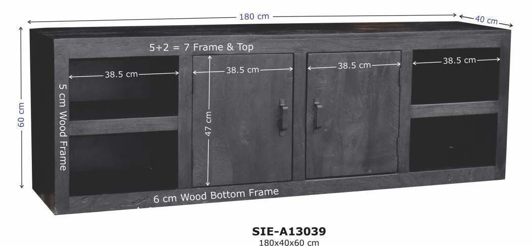 TV Board XAVER 180 cm Mango Massivholz schwarz Lowboard