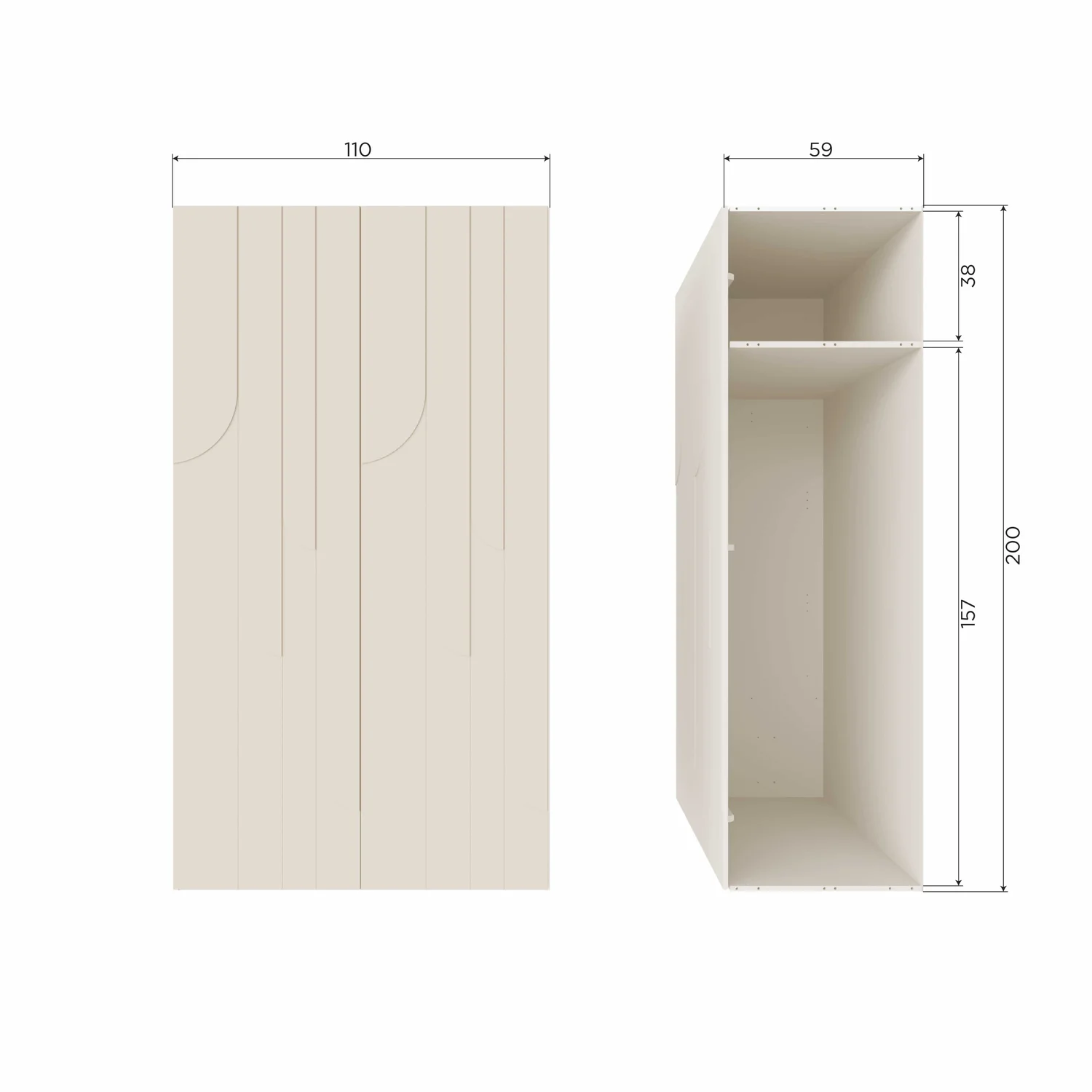 Kleiderschrank RAIN II B 110 cm 2-türig Kleiderstange Kiefernholz staubgrau Aufbewahrungsschrank