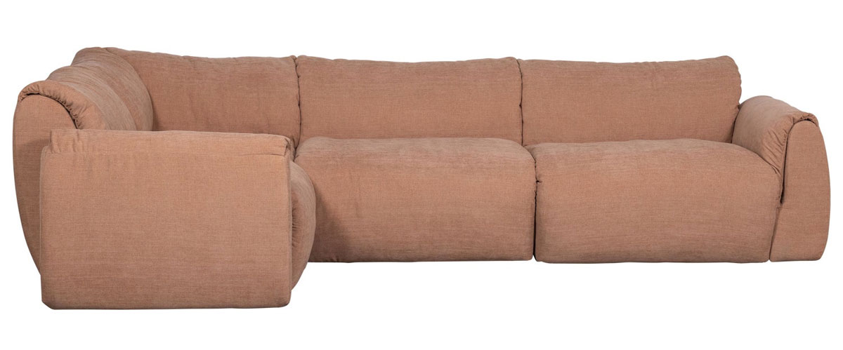 woood Ecksofa BAGGY Webstoff Chinelle altrosa Chaiselongue links