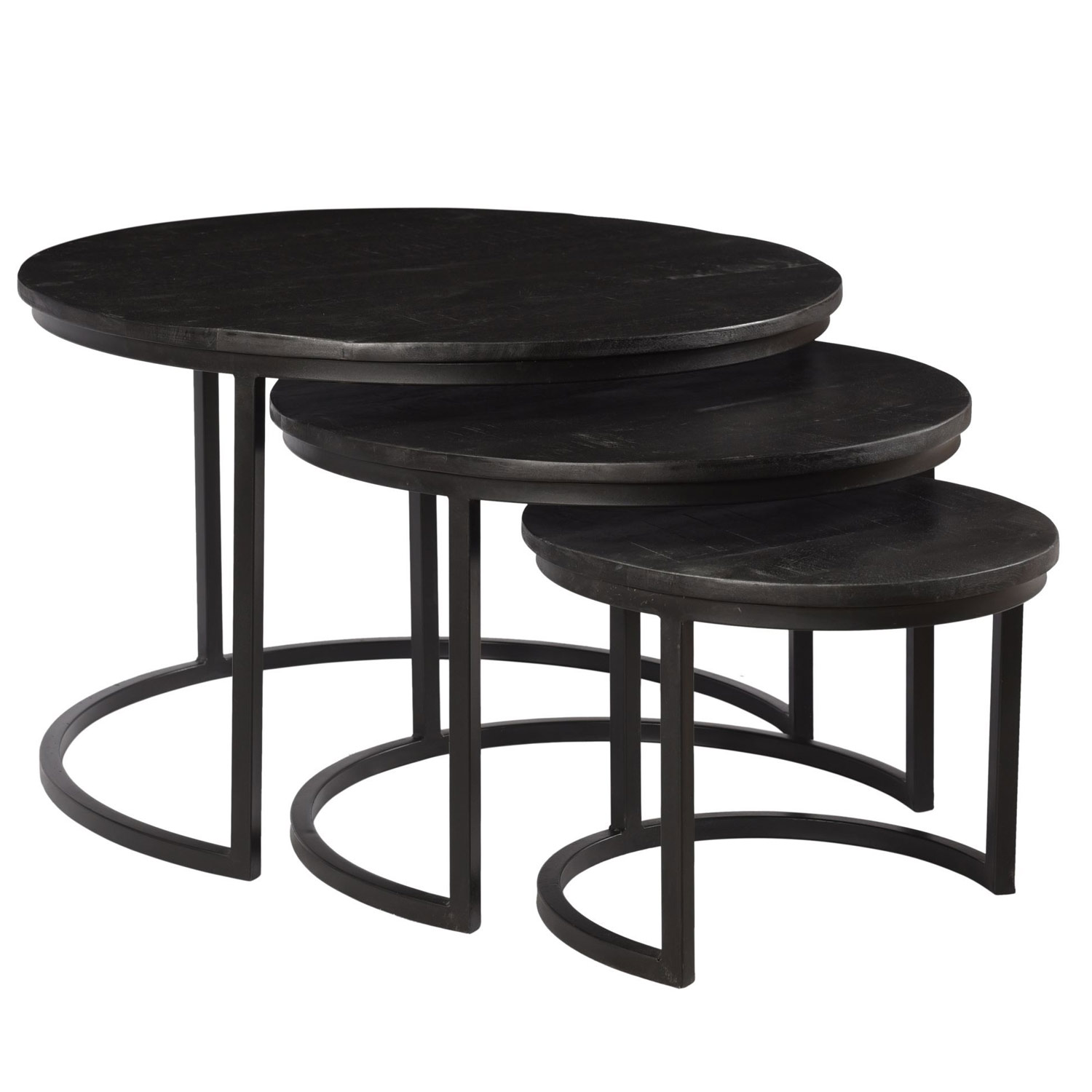 3er Set Couchtisch rund Jerrel Kala Mangoholz schwarz