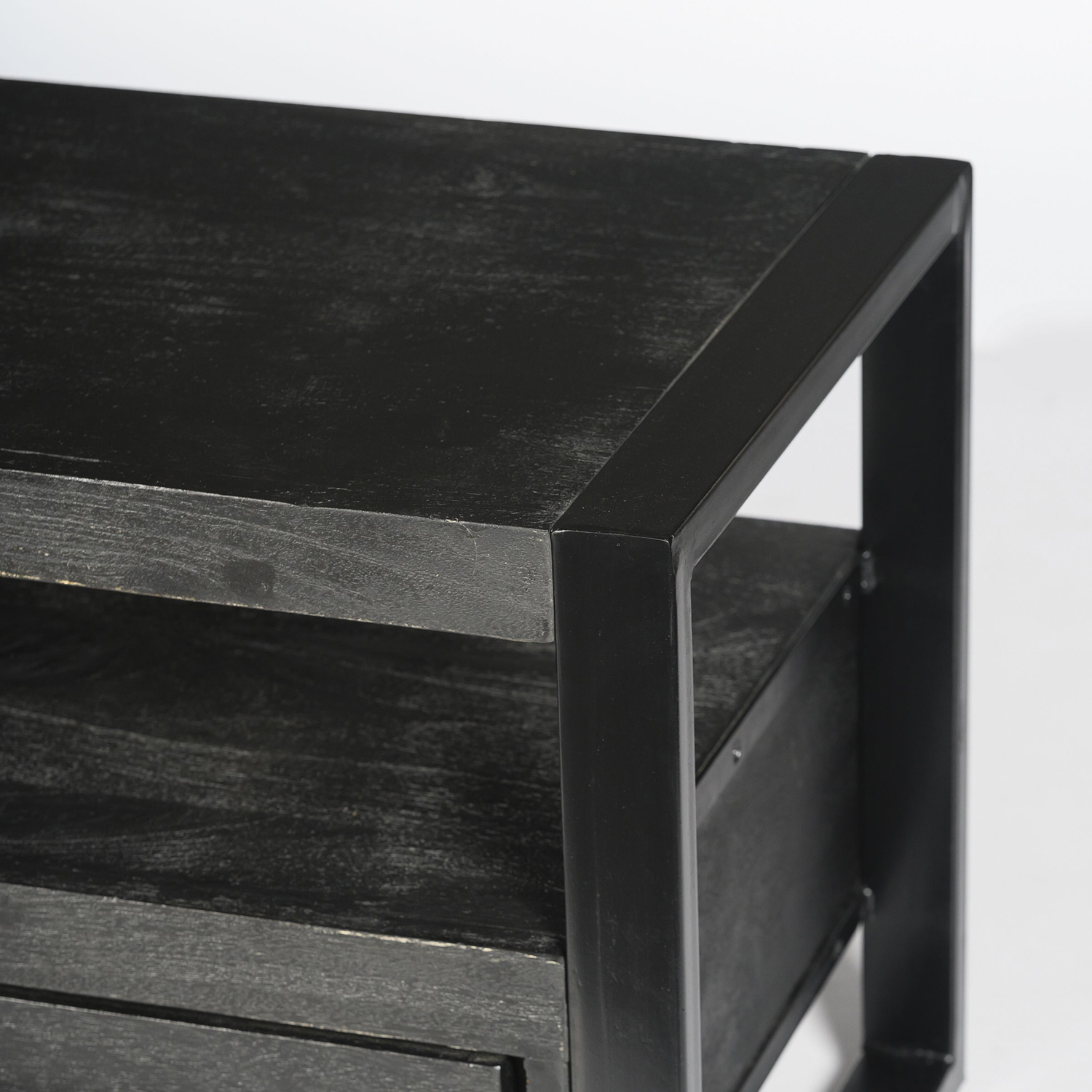 Vintage Retro TV Möbel Norris B 150 cm Lowboard Mangoholz Metall schwarz