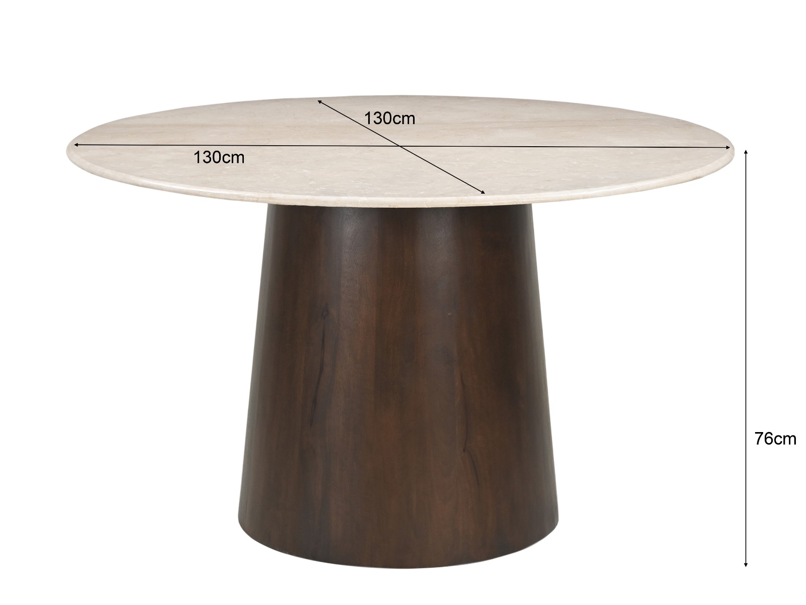 Esstisch Bottecino rund Ø 130 cm Marmorplatte cremeweiß Mangoholz braun