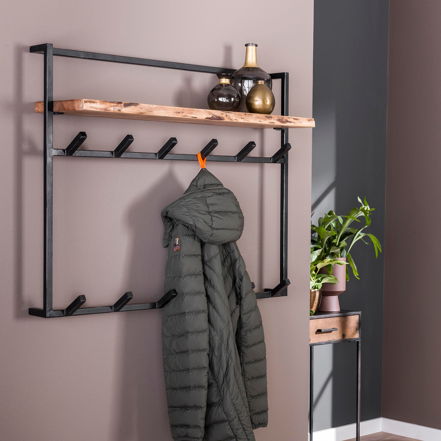 Wandgarderobe B 100 cm 12 Haken mit Hutablage