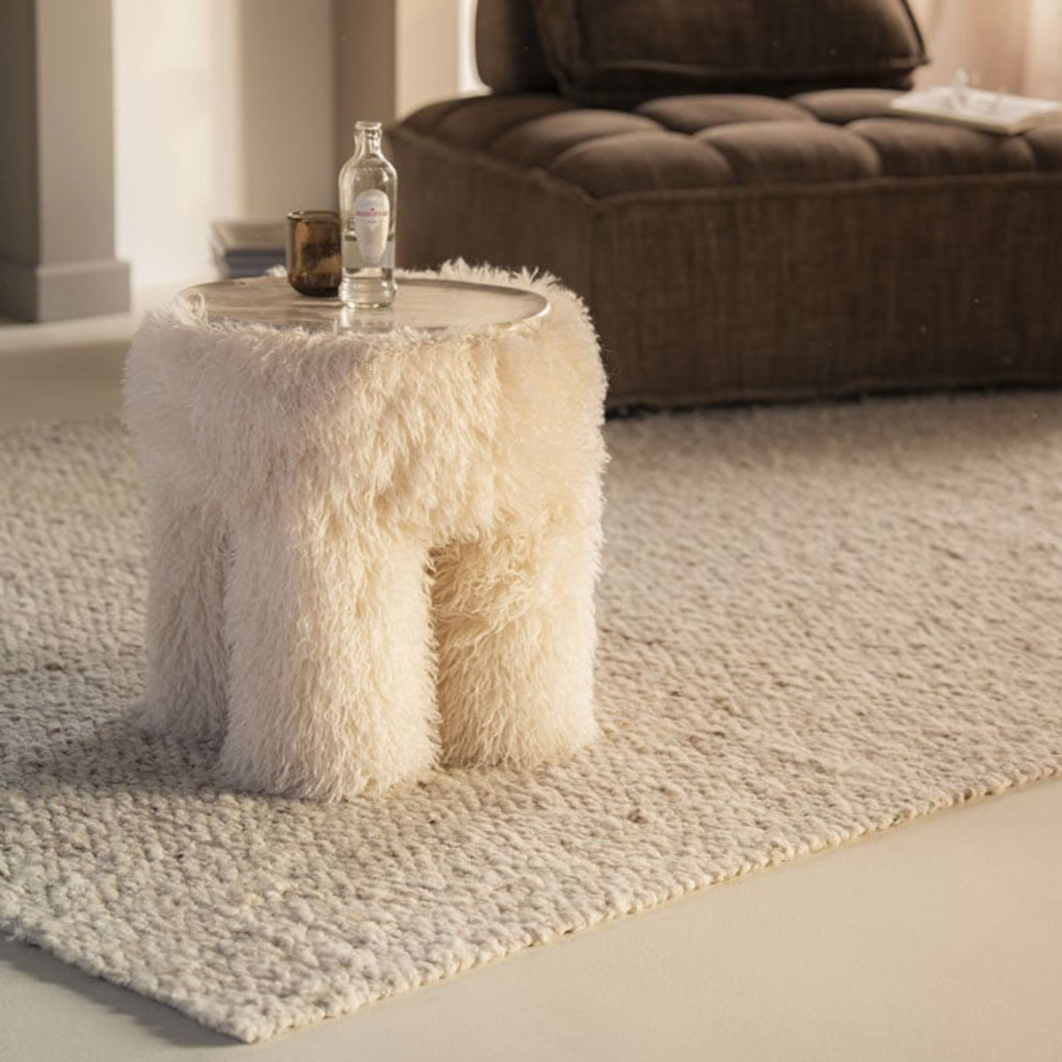 Pouf Doodly Ø 40 cm beige Hocker Sitzhocker