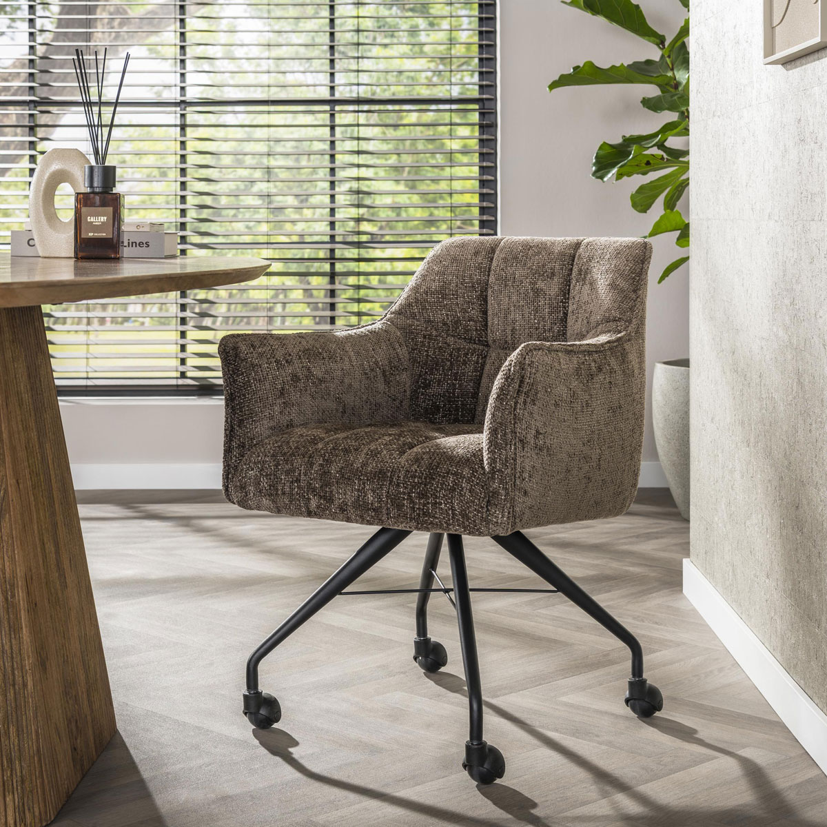 2er Set Armlehnstuhl Fino auf Rollen Chenille Stoff taupe