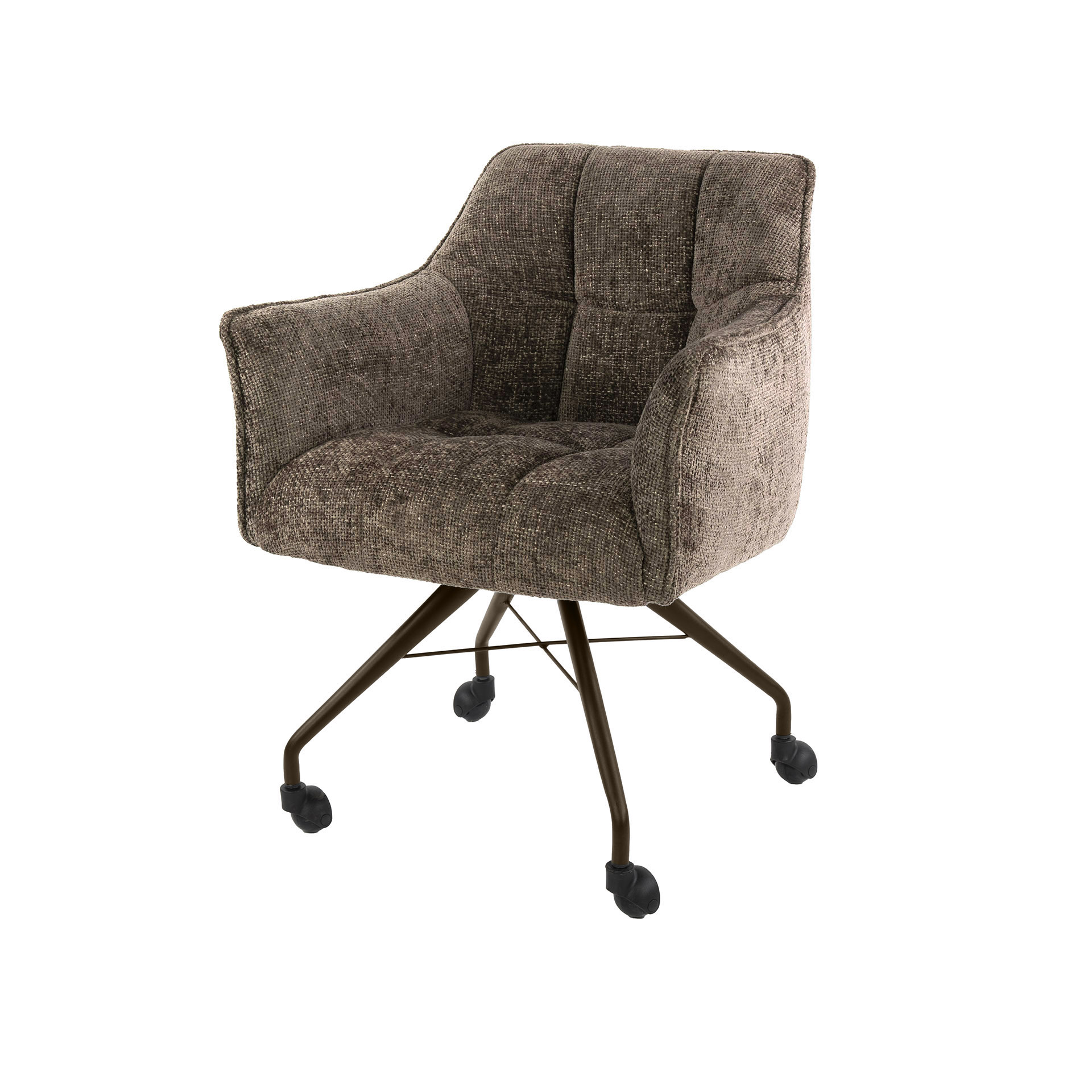 2er Set Armlehnstuhl Fino auf Rollen Chenille taupe Beine braun