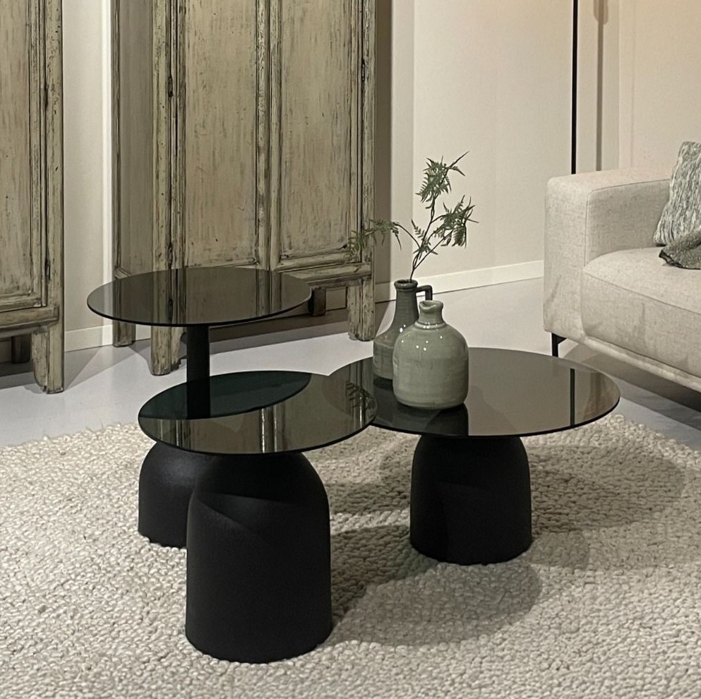 Couchtisch Isa rund Ø 70 cm Glasplatte schwarz