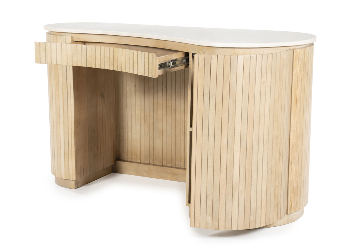 Schreibtisch Mari 129 x 60 cm Mangoholz hellbraun Marmor