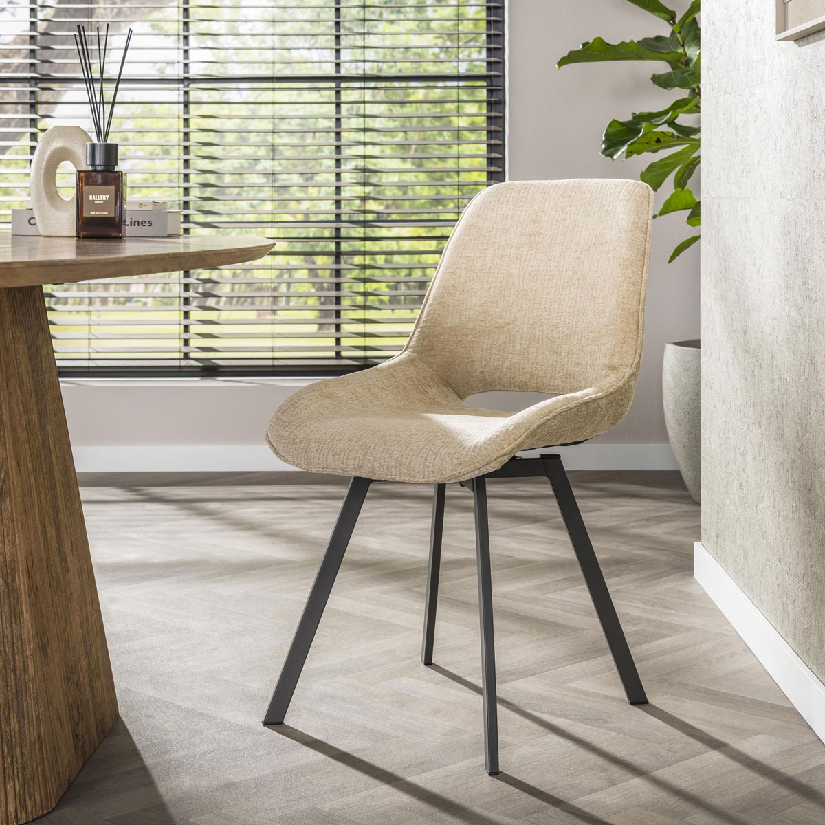 4er Set Esstischstuhl ELODIE drehbar Stoff Jaroq sandfarben