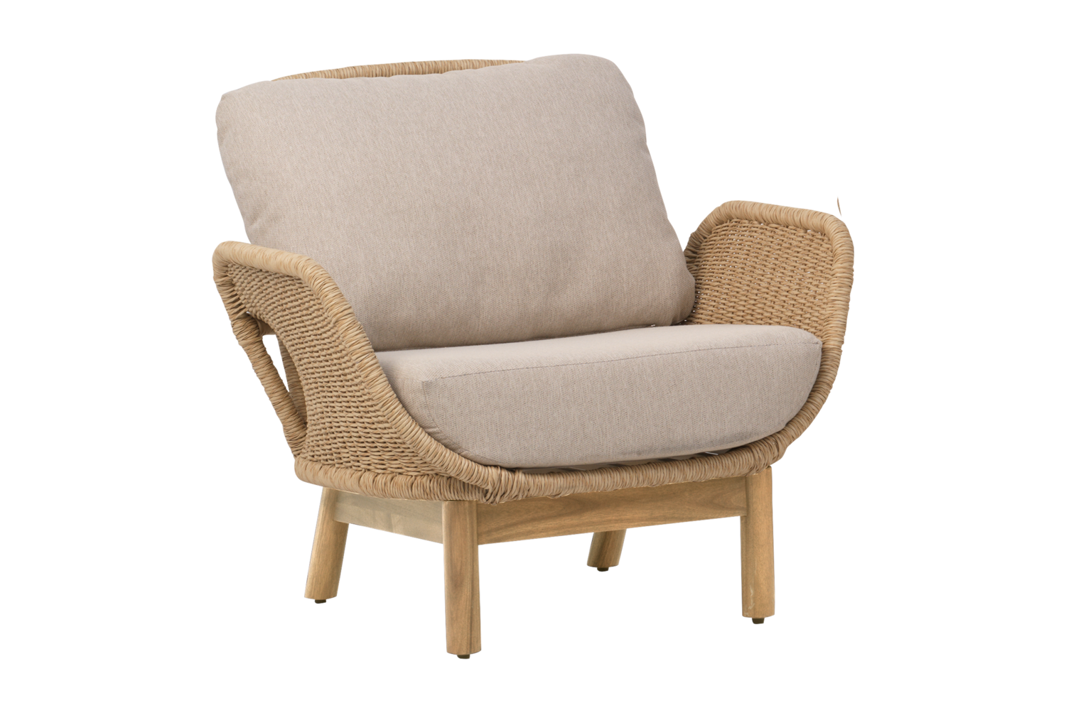 Gartensessel Lounge Sessel Lily mit Kissen Kunstrattan Teakholz