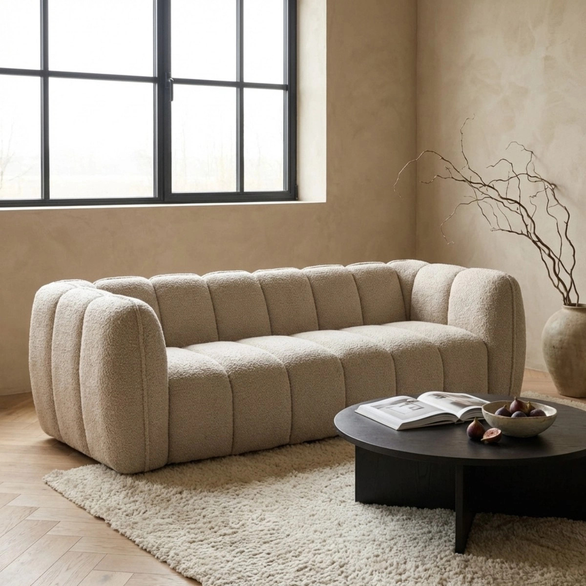 BY-BOO Sofa Cubetto taupe 220 cm Stoffbezug  