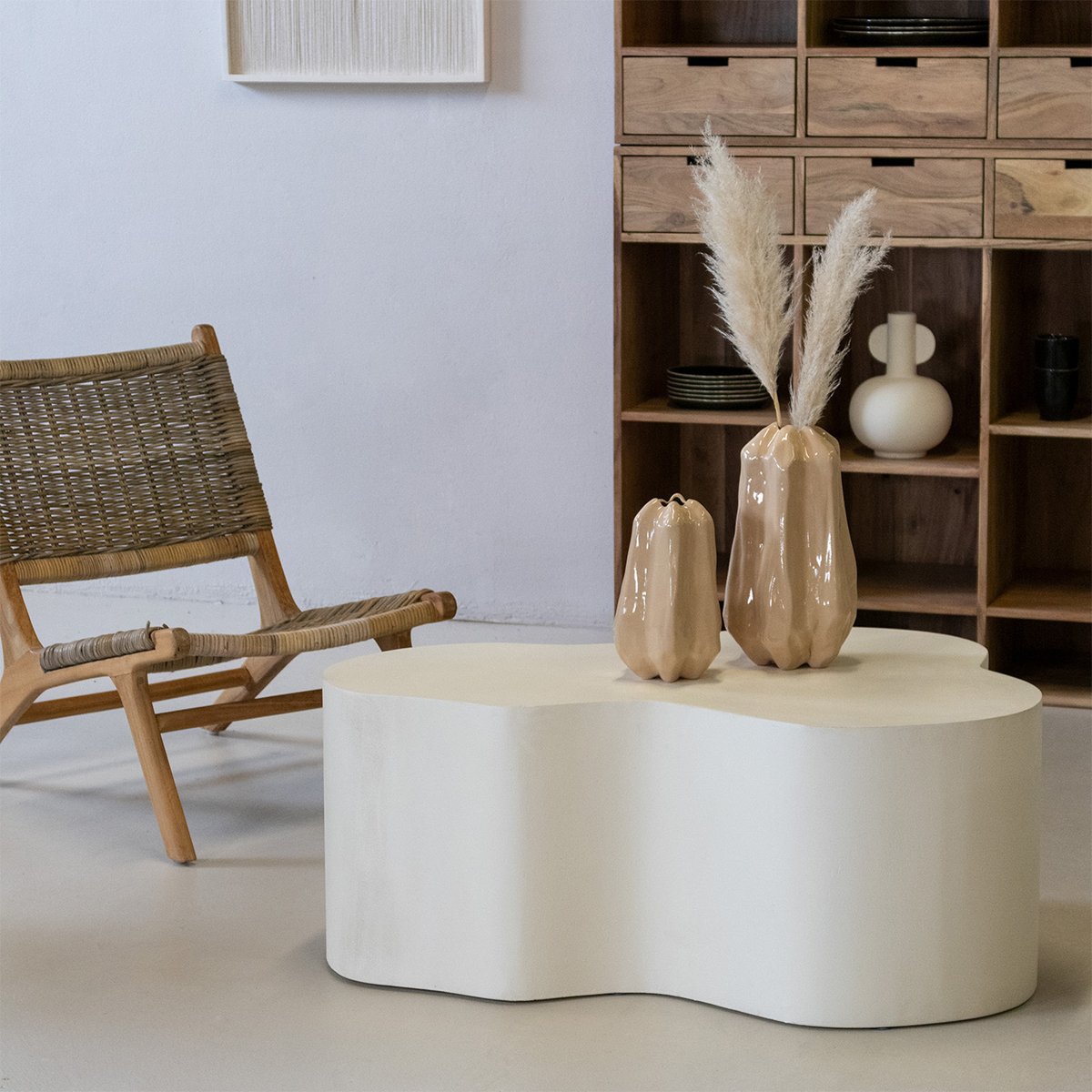 Couchtisch ALVA organisch 100 x 65 cm Mangoholz weiß
