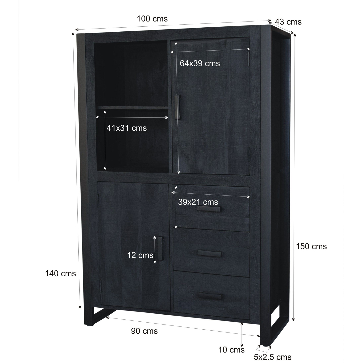 Schrank Norris B 100 cm Schrankwand Mangoholz Metall schwarz