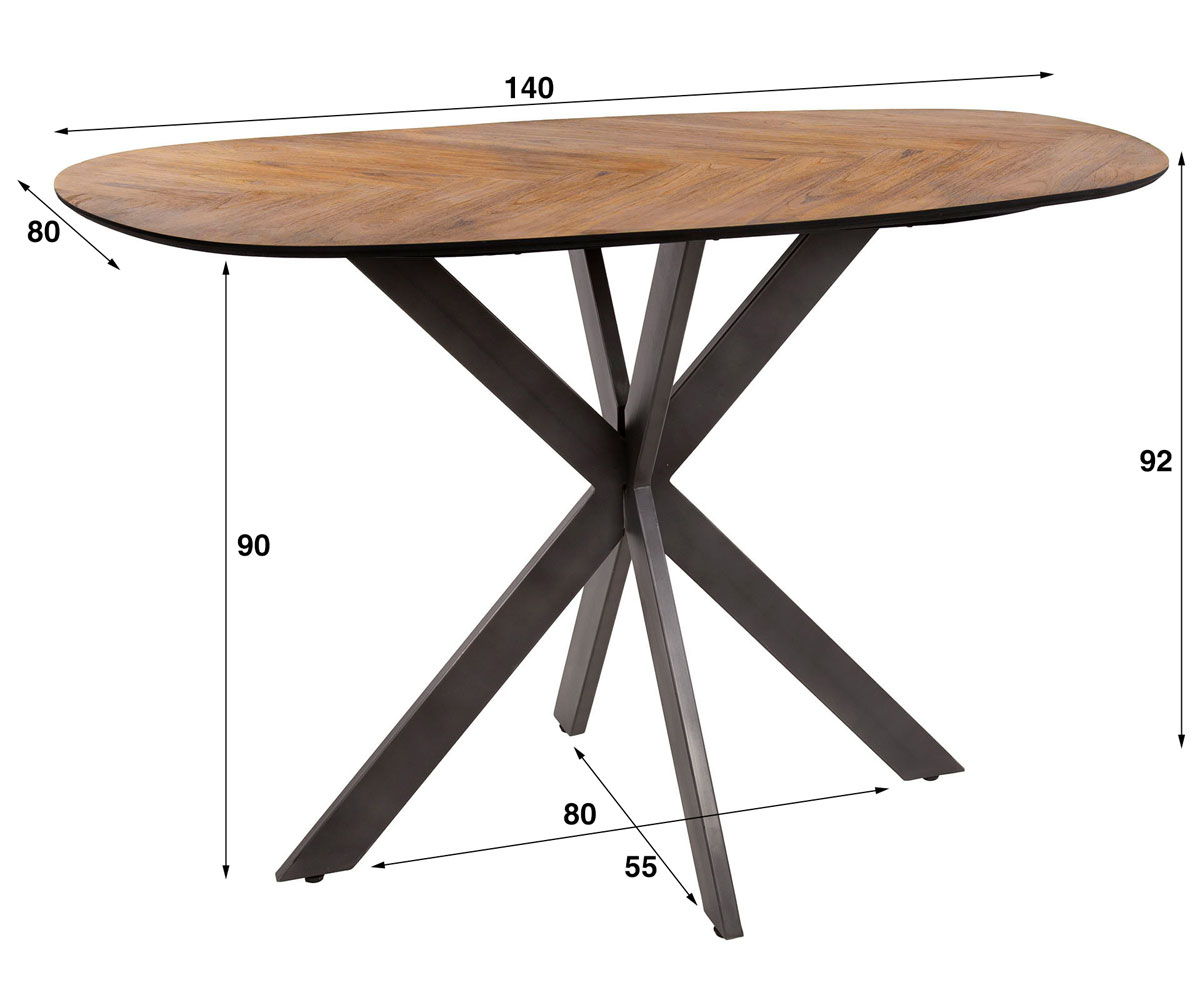 Bartisch NATURAL 140 x 80 cm Fischgräte recyceltes Teakholz Furnier