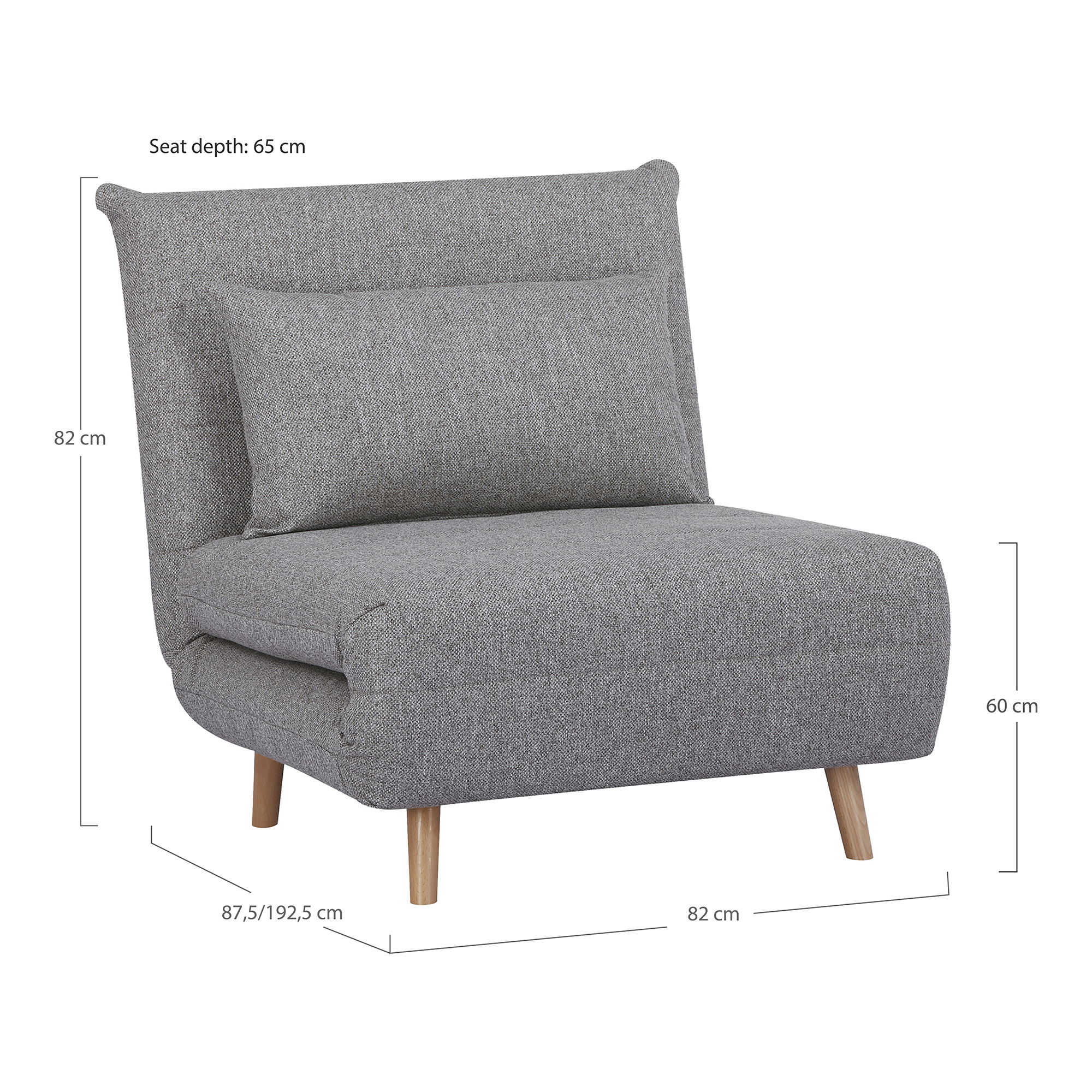 Sofabett Vancouver Stoff grau Relaxsessel Loungesessel Sessel