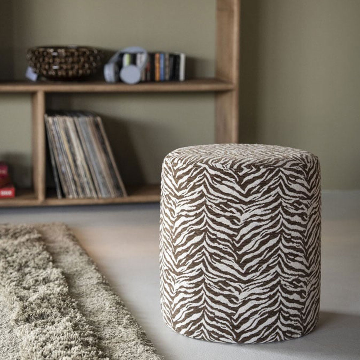 Pouf Tigra Ø 38 cm Muster braun Hocker Sitzhocker