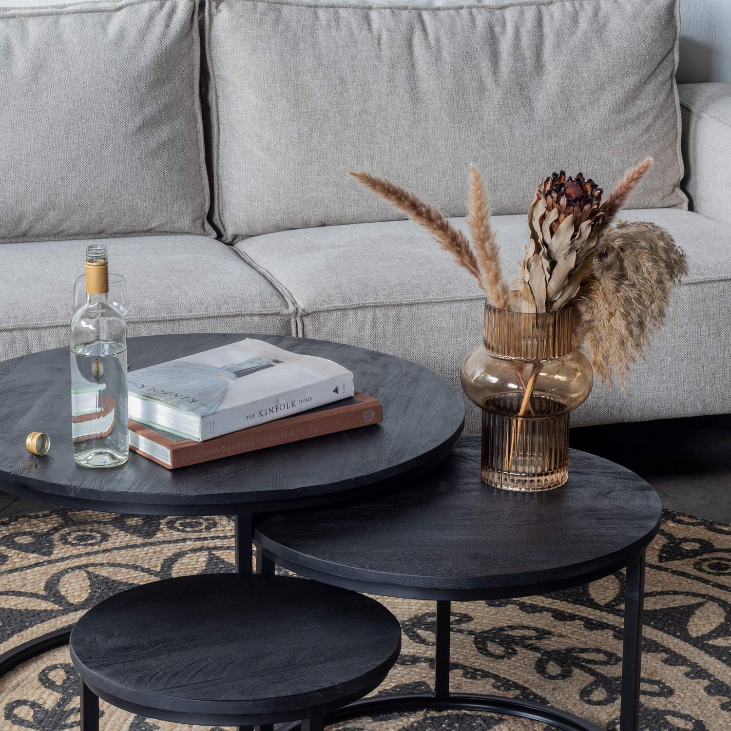 3er Set Couchtisch Mangoholz schwarz