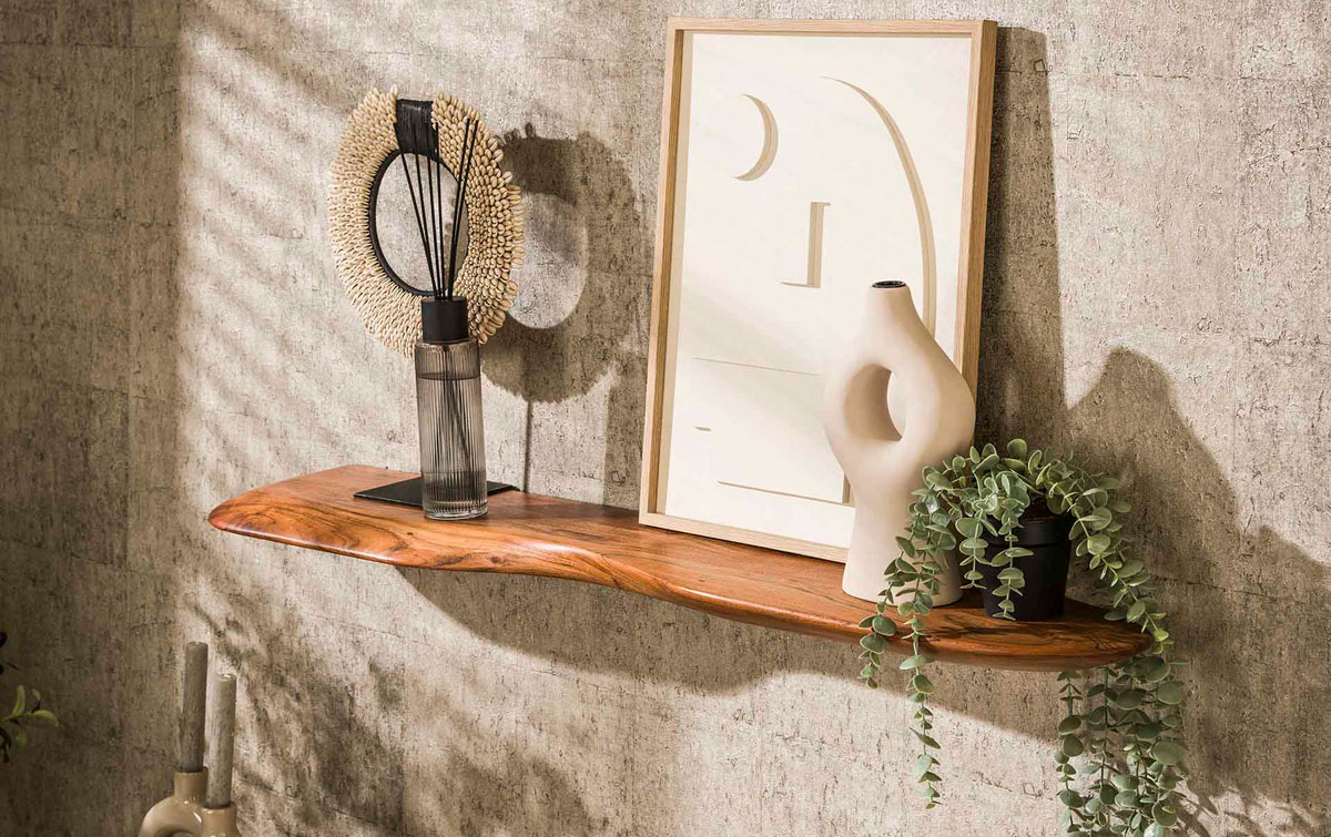 Wandregal NATURAL 120 cm Akazie mit organischer Form Wandregal NATURAL 120 cm Akazie mit organischer Form