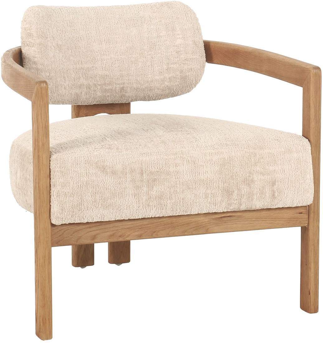 Lounge Sessel Kelly Chenille sand Holzgestell natur