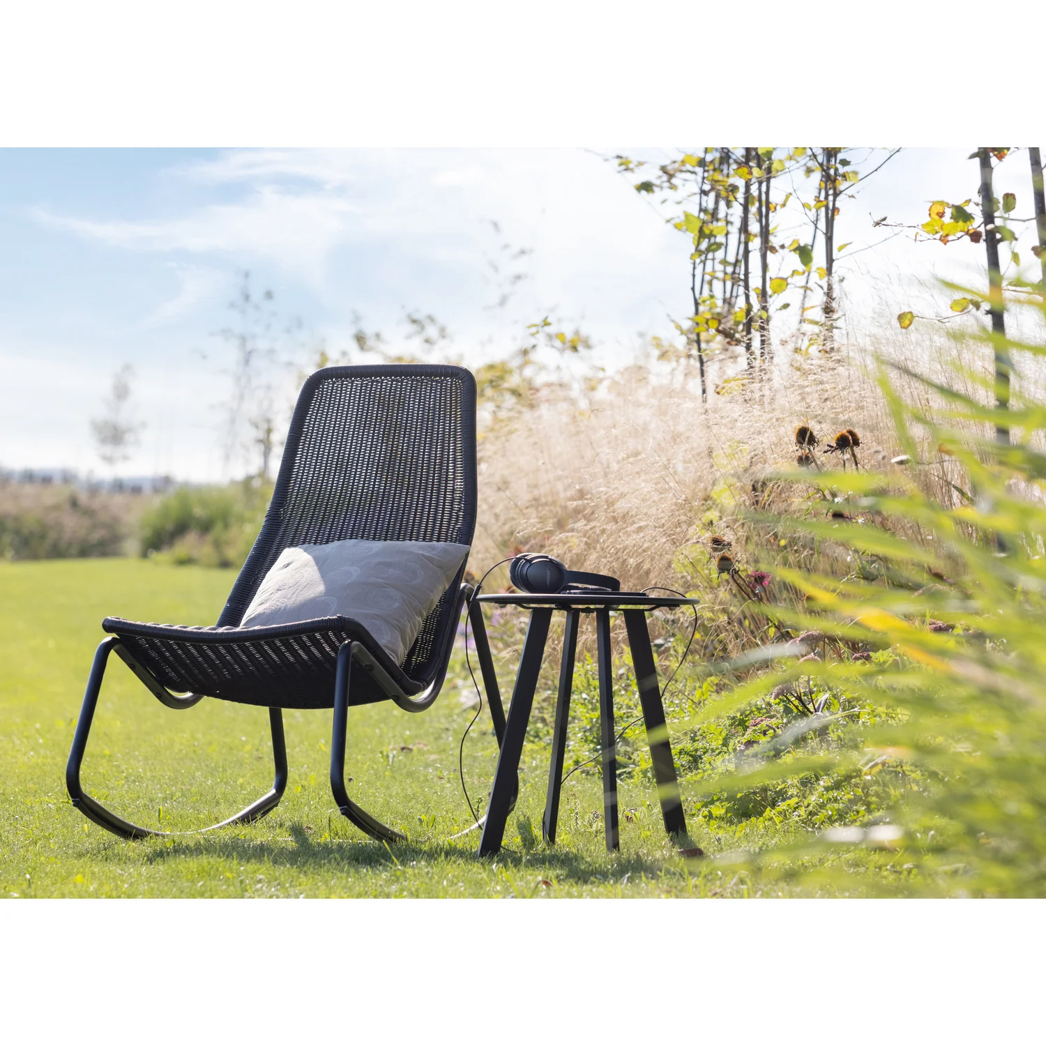 Outdoor Schaukelstuhl Gartenstuhl TOM Metall Kunstrattan schwarz
