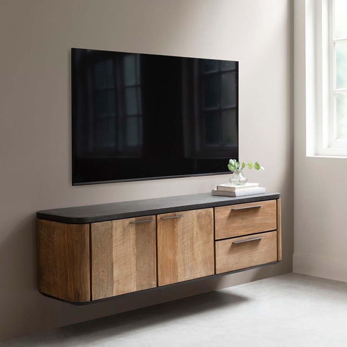 TV Möbel Soho 150 cm hängend recyceltes Teakholz Mortex Lowboard