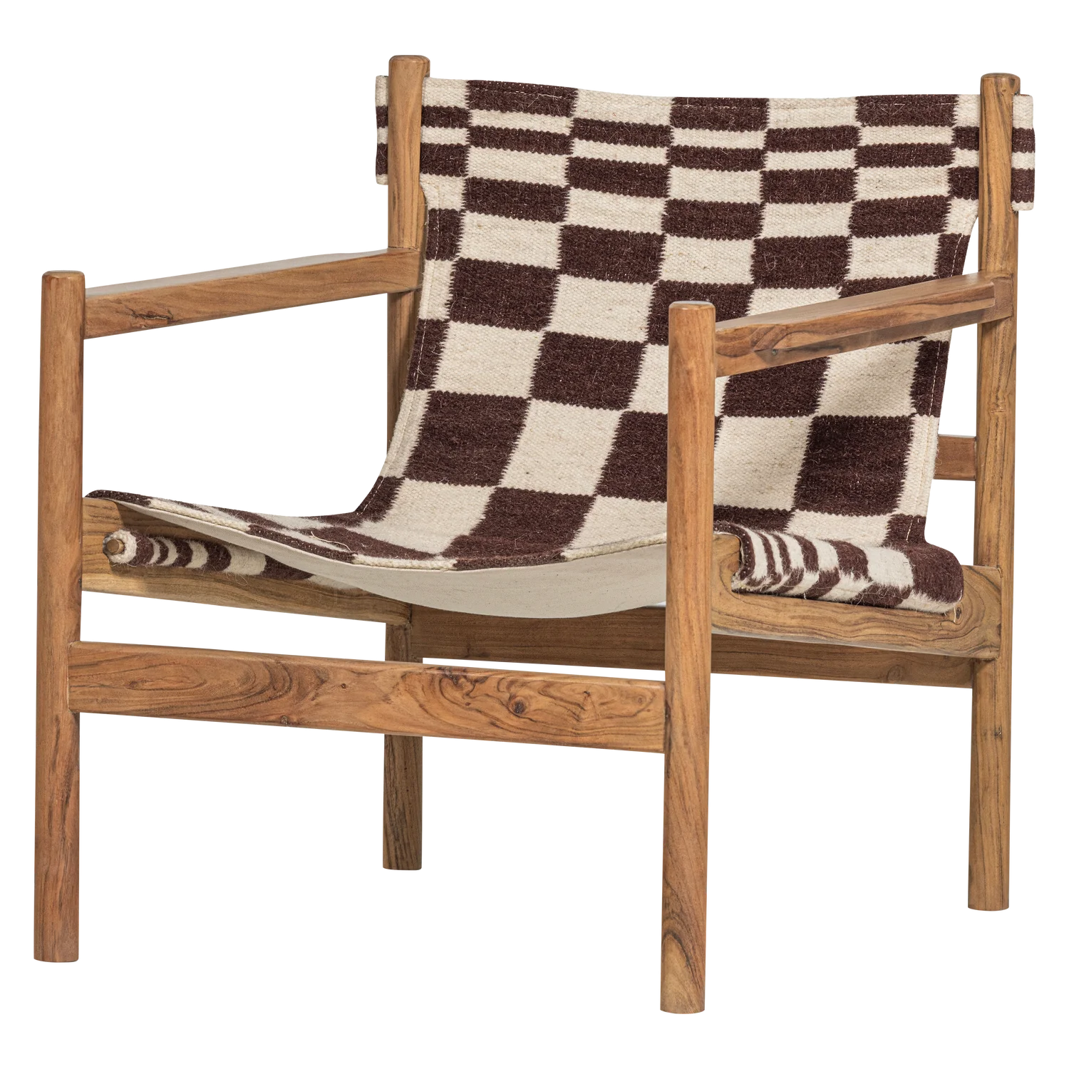 Loungesesel ZANO Sessel Akazienholz Musterstoff Kelim Sitzfläche braun beige