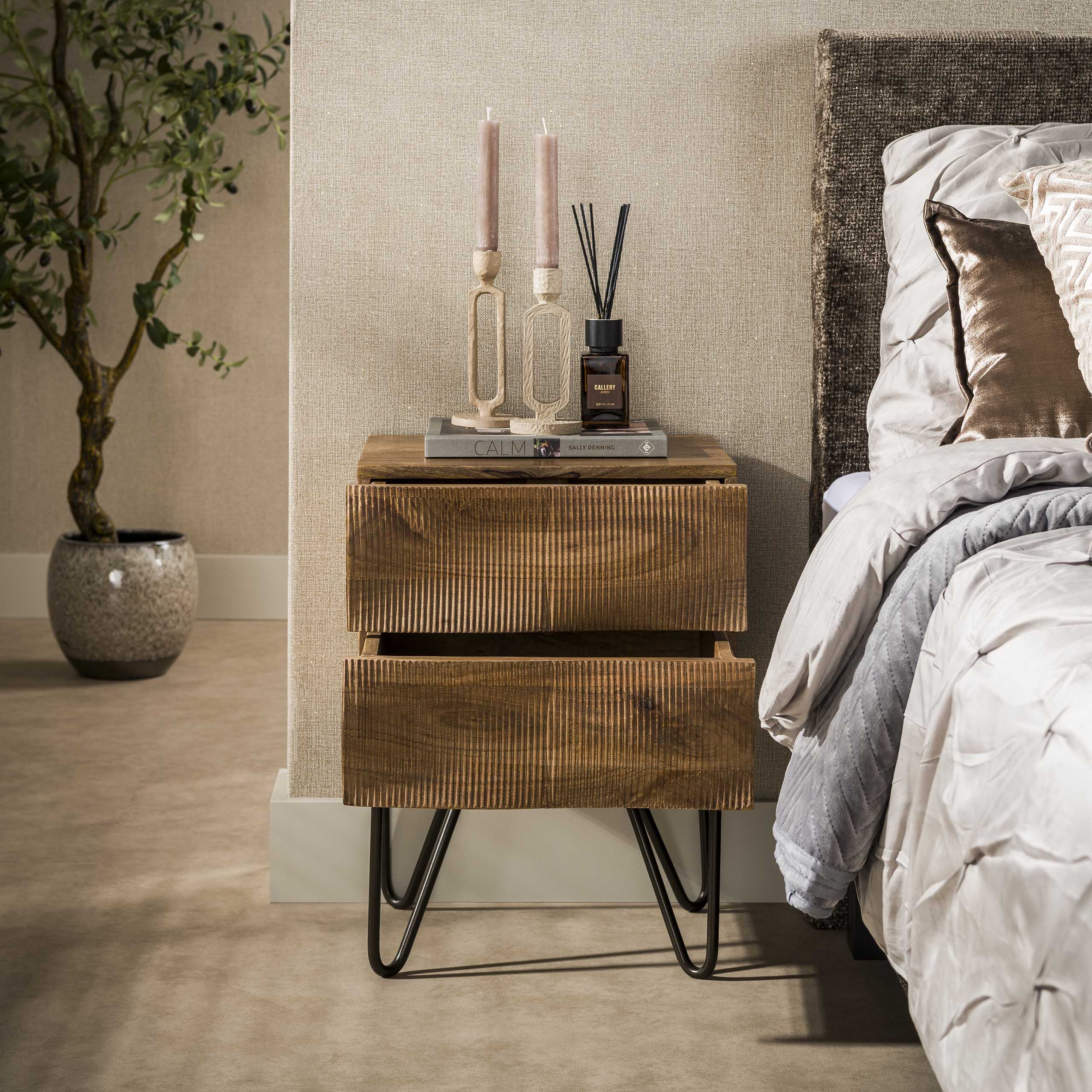 Nachttisch 2 Schubladen ATLANTIK H 56 cm Mango Massivholz sandfarben