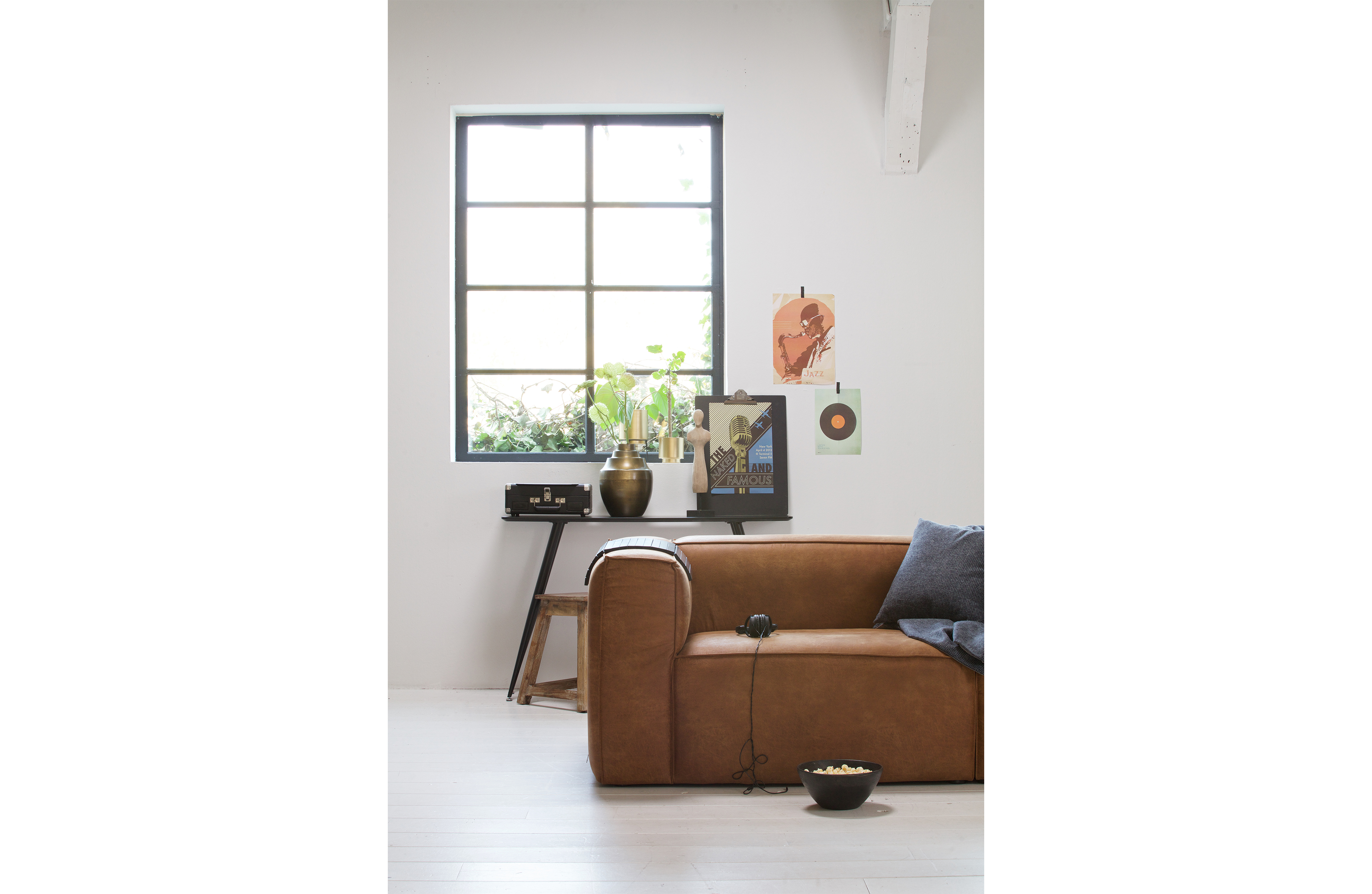 woood 3,5 Sitzer Sofa Bean Cognac recyceltes Leder