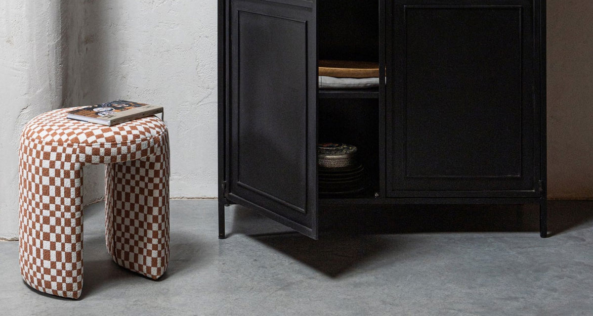 Hocker Sitzhocker CHARLIE Karomuster orange kariert