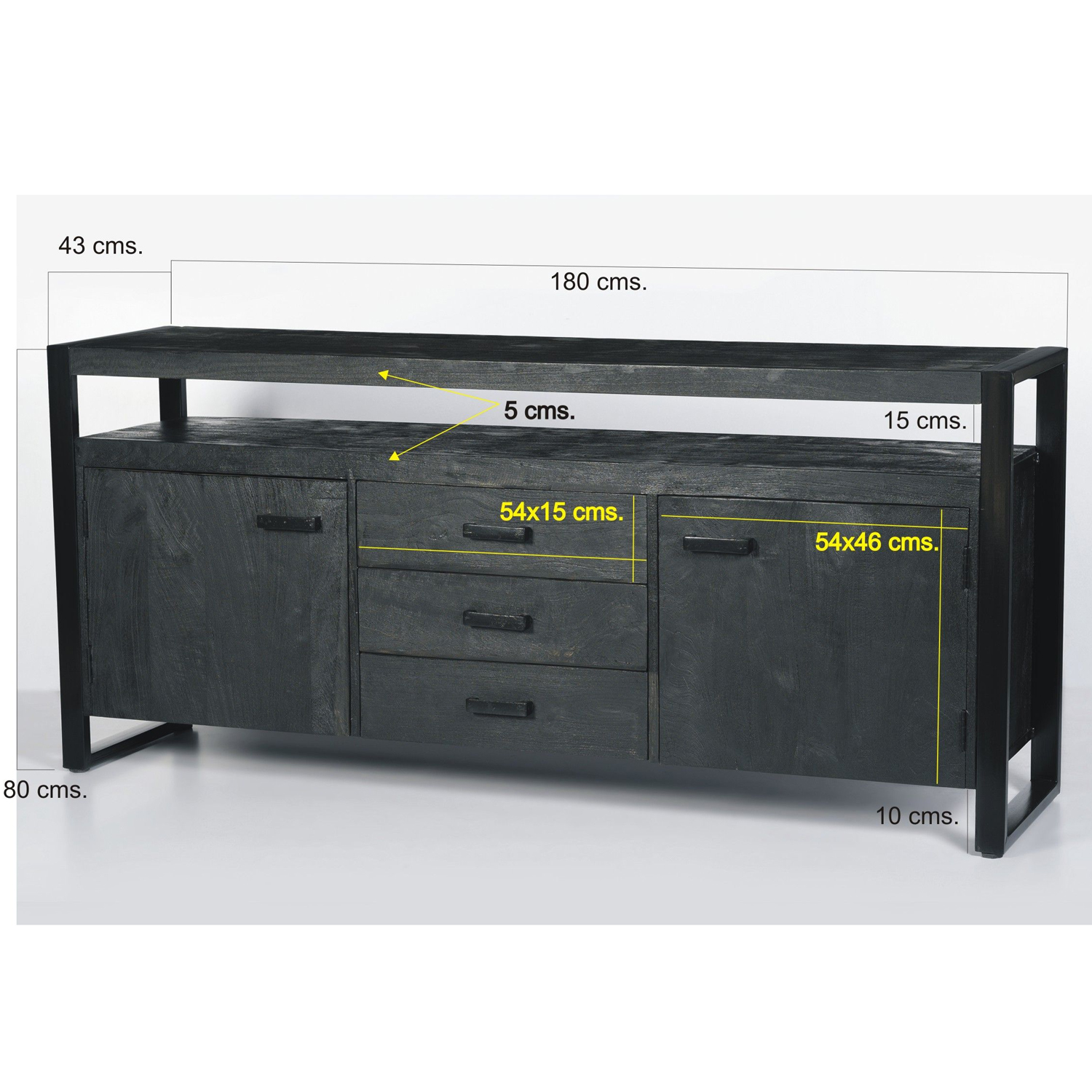 Kommode Sideboard Norris 180 cm Mango Holz Metall schwarz