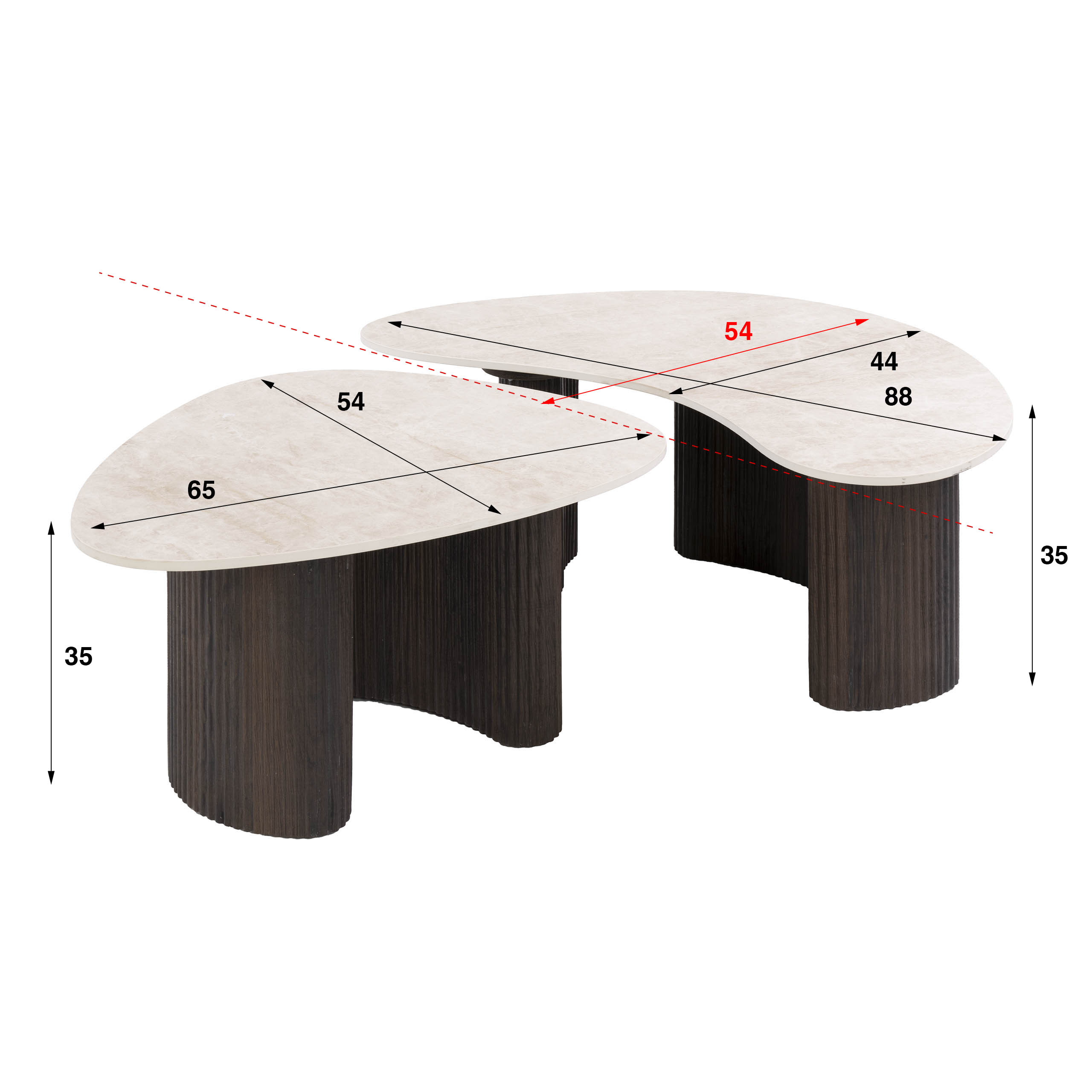 2er Set Couchtisch JANAI organisch 3D-Keramik Taj-Mahal-Optik