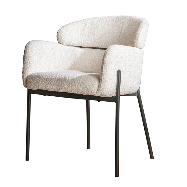 2er Set Esszimmerstuhl Boston weiß Boucle Stoff