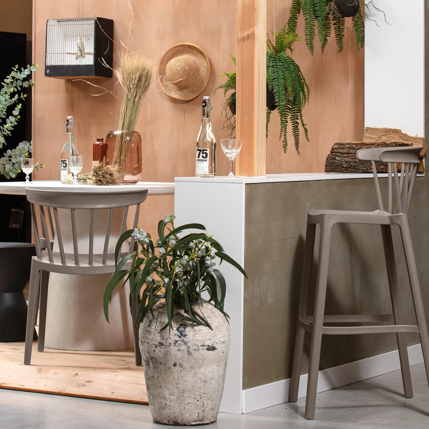 2er Set Gartenbarhocker Barstuhl Kunststoff Bliss taupe stapelbar