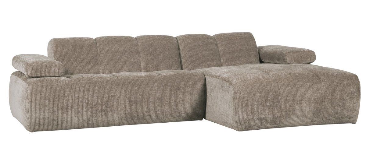 woood Chaiselongue Sofa MOJO rechts gerippter Stoff dunkelsand