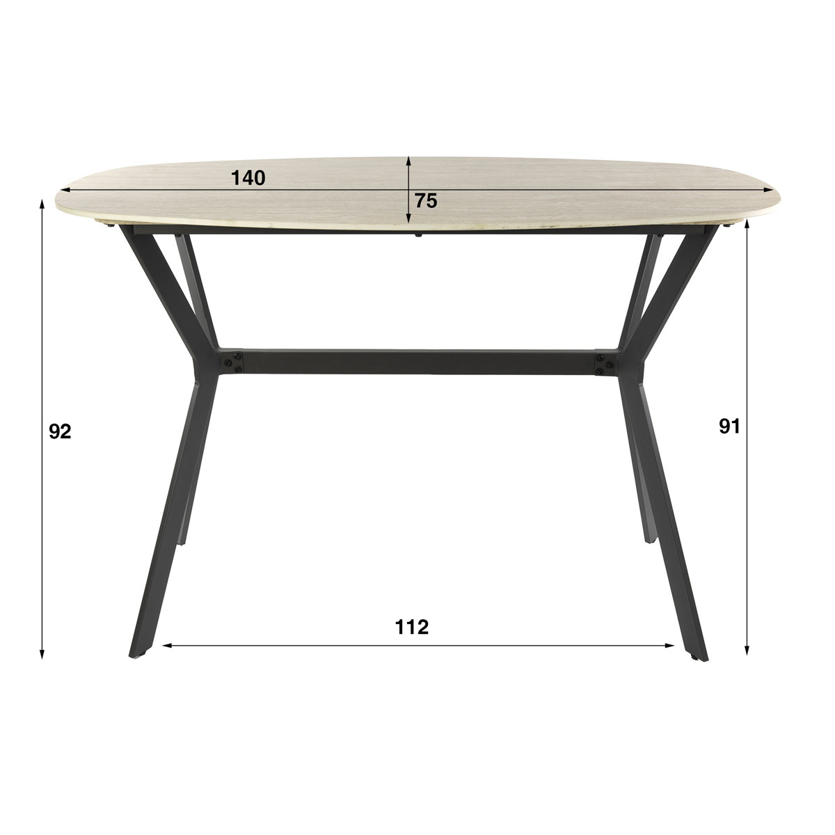Bartisch VERONA oval 140 x 75 cm Keramikplatte Travertinoptik