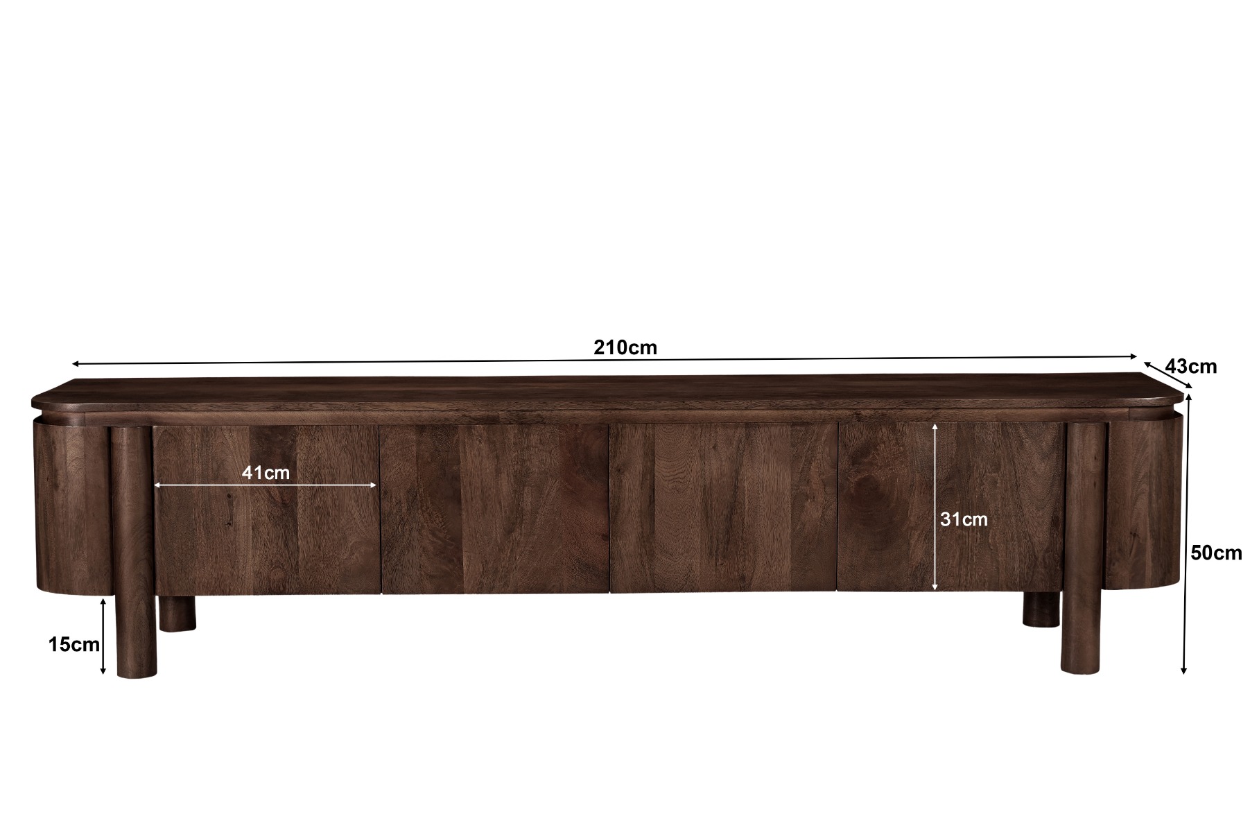 TV Möbel Lowboard Salano 210 cm Mangoholz braun Sideboard