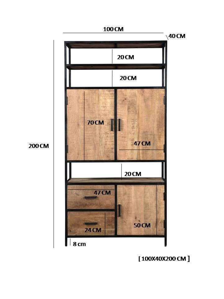 Regal Sturdy H 200 cm offen Schrank Mangoholz Metall