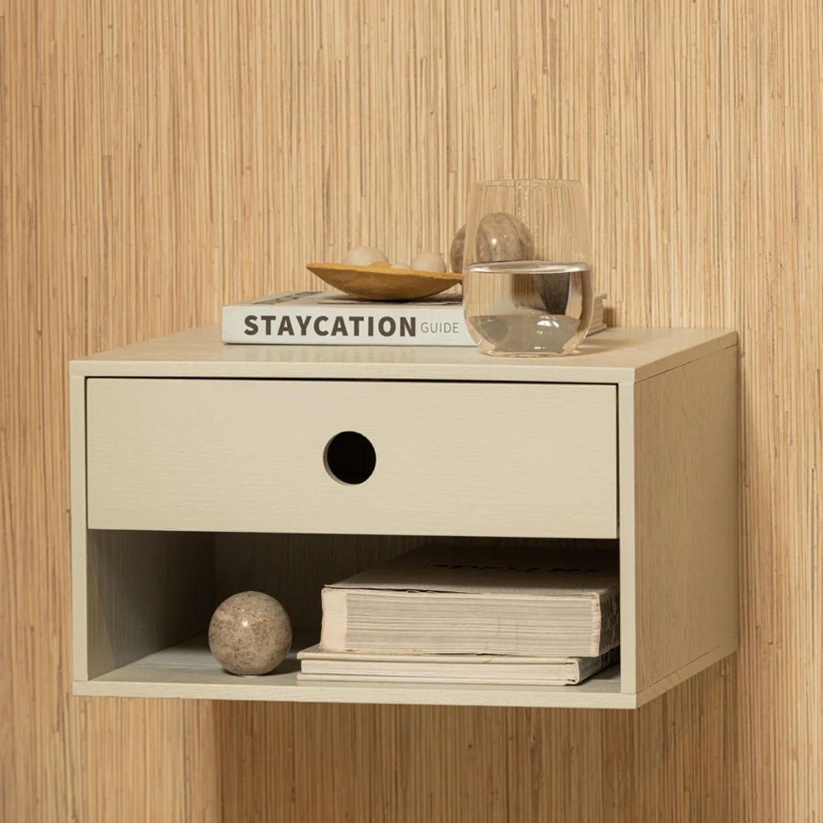 Nachtschränkchen NANCY hängend mit 1 Schublade MDF hellgrau