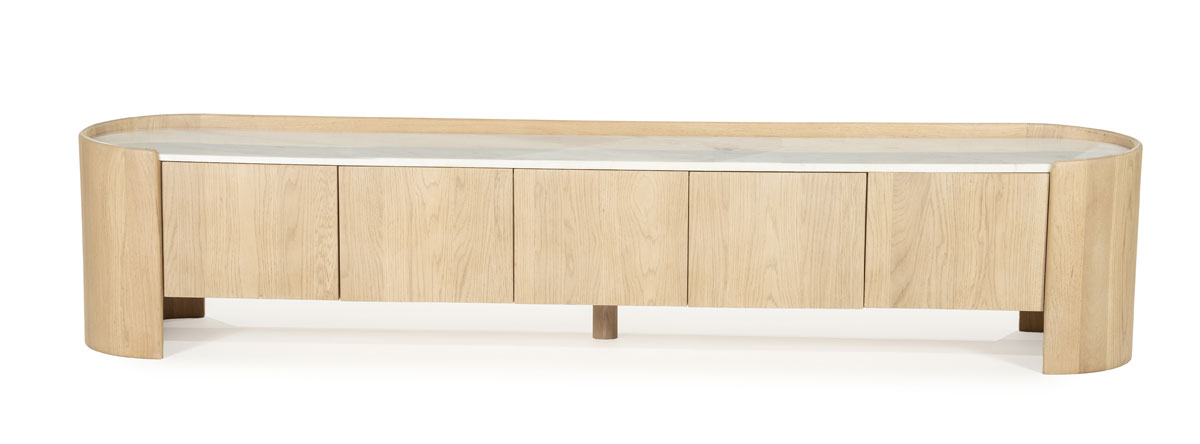 TV Möbel Lowboard Don 240 cm Eiche Holz hellbraun Marmor