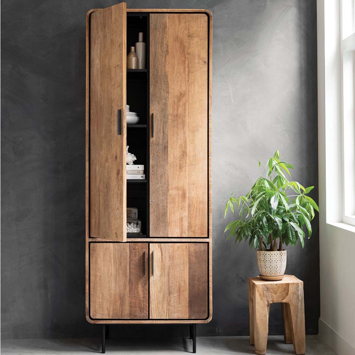 Hochschrank Evo H 220 cm recyceltes Teakholz Schrank