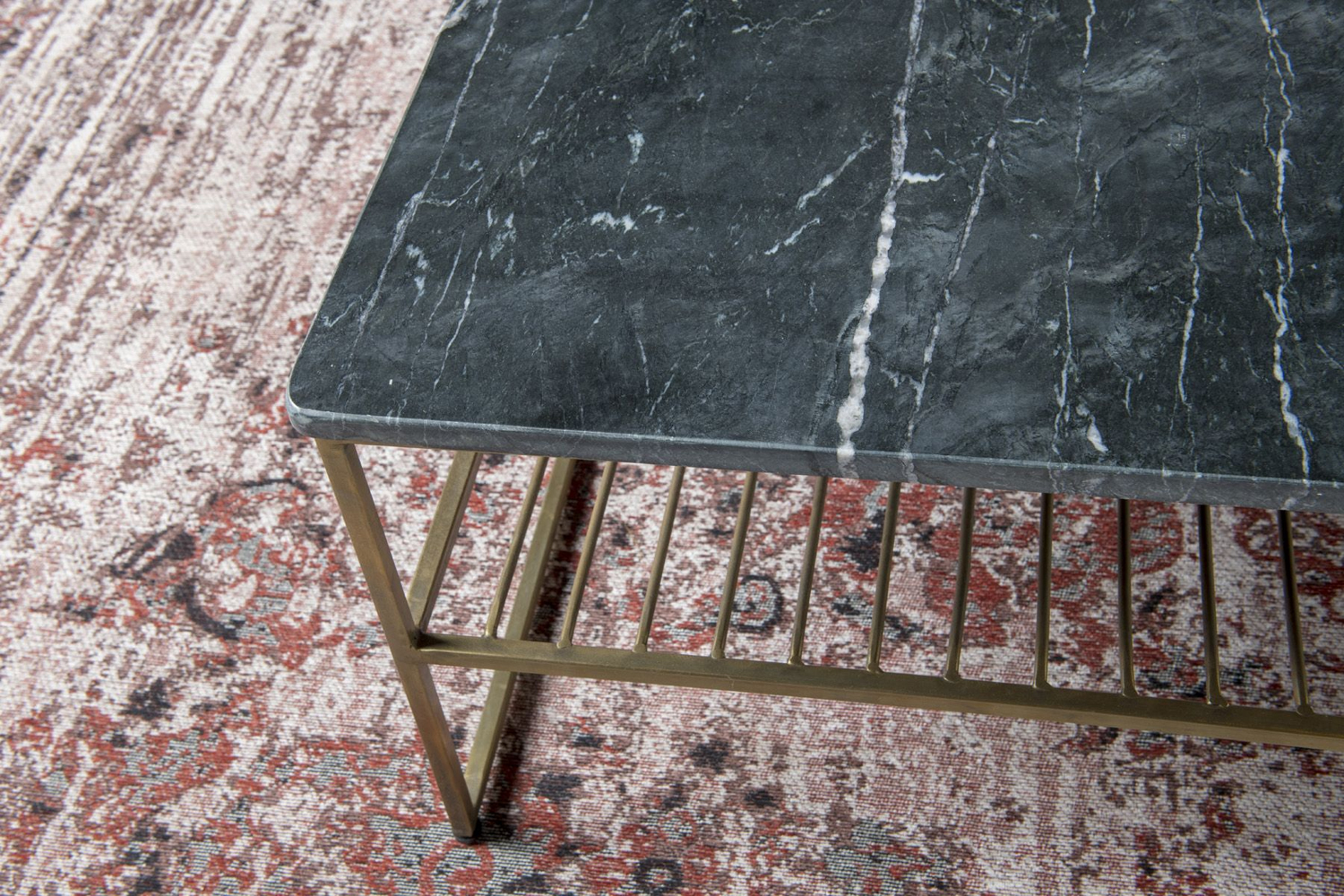 Couchtisch Dian Marble 90 x 40 cm Metall Gold Marmor schwarz