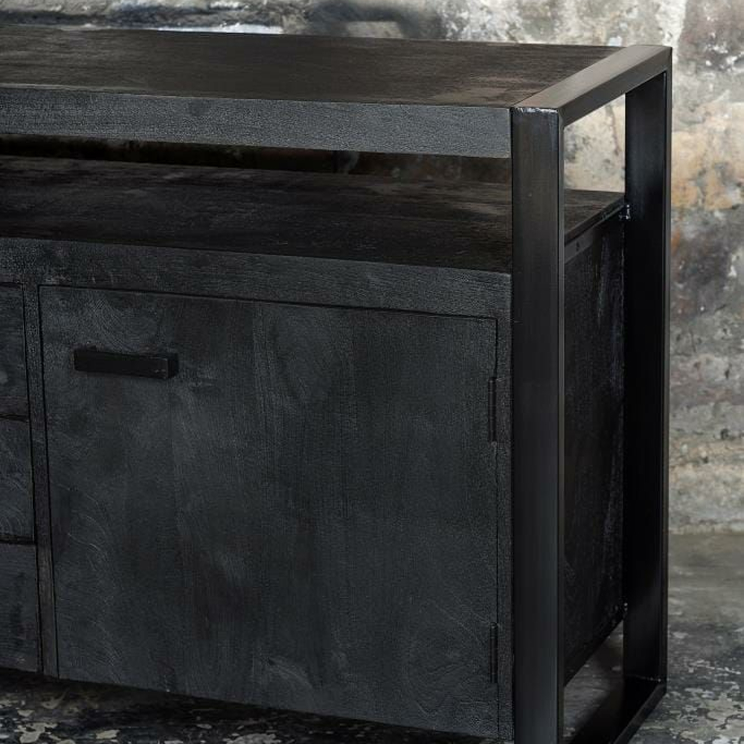 Kommode Sideboard Norris 180 cm Mango Holz Metall schwarz