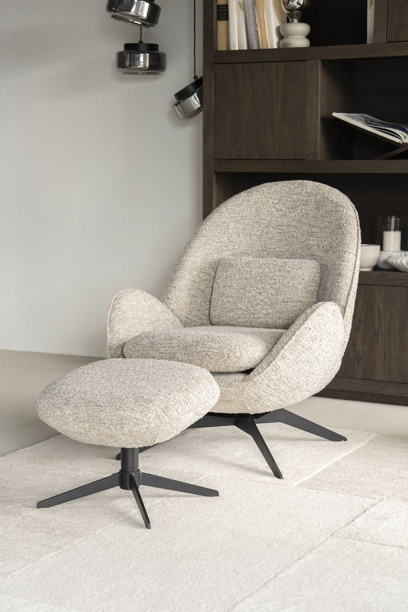 Sessel Ryan Stoff beige mit Hocker Relaxsessel Fernsehsessel