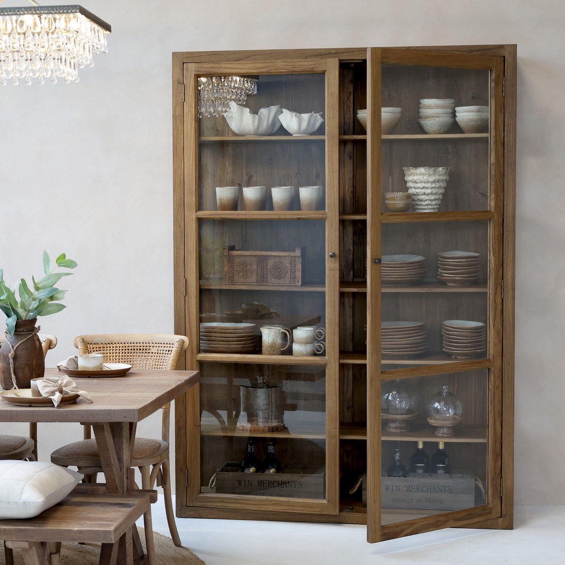Vitrine Marseille Natur – Elegante Glasvitrine aus Pappelholz