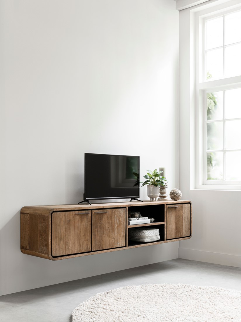 TV Möbel Evo 185 cm hängend recyceltes Teakholz Lowboard
