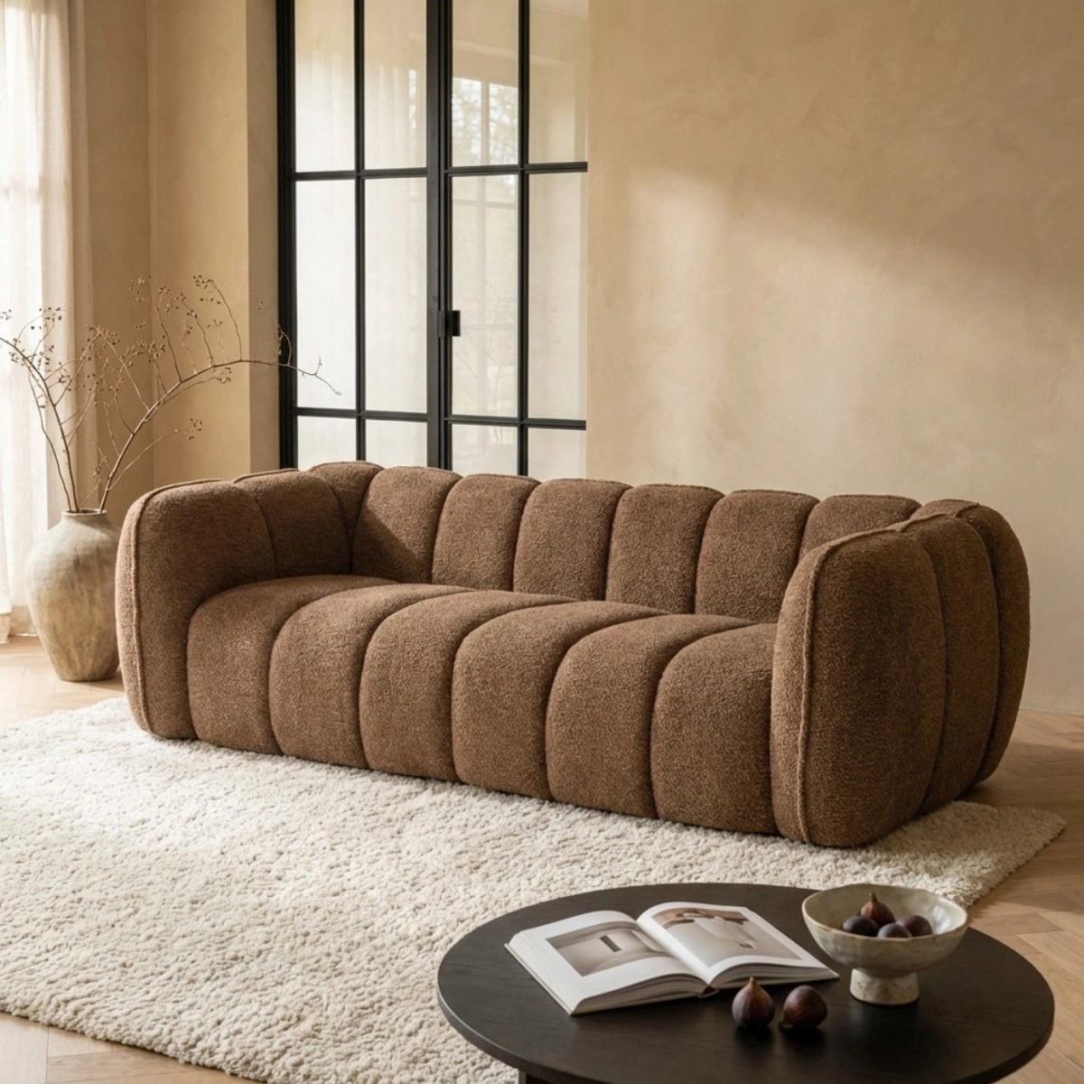BY-BOO Sofa Cubetto braun 220 cm Stoffbezug