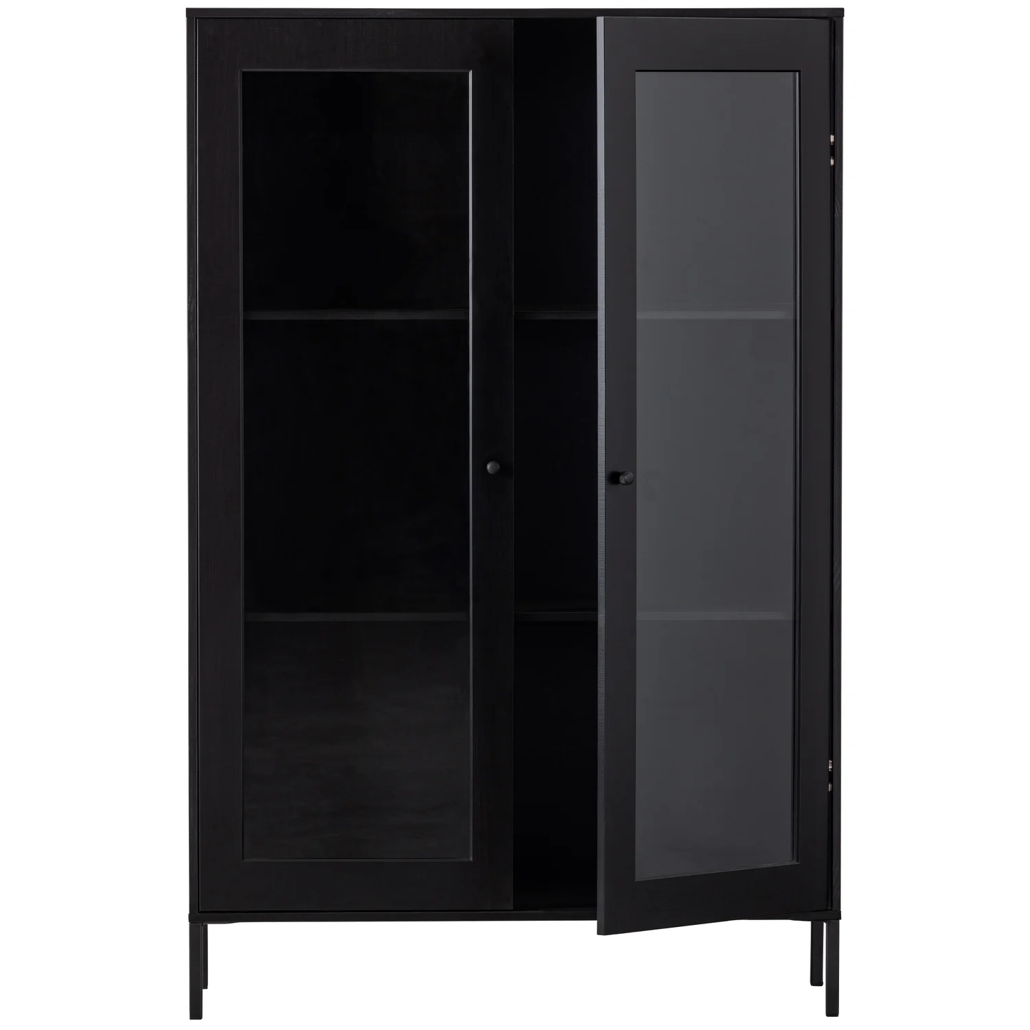 woood Vitrinenschrank XAM H 155 cm Schrank Holzschrank Kiefernholz schwarz