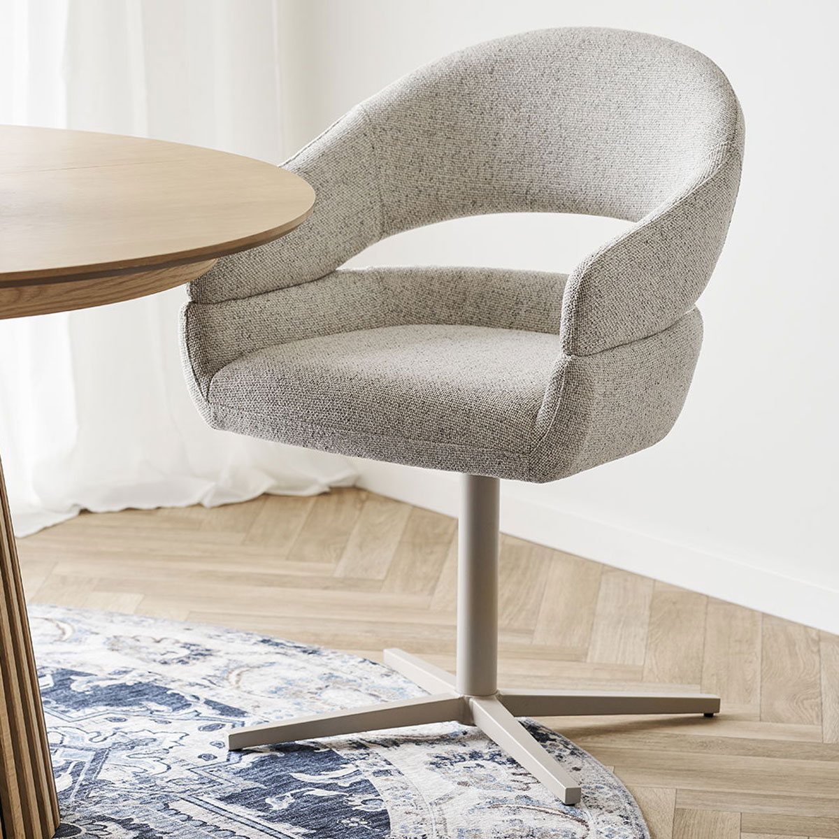 2er Set Armlehnstuhl CALAIS Drehfunktion Stoff beige Dinnerstuhl Esstischstuhl