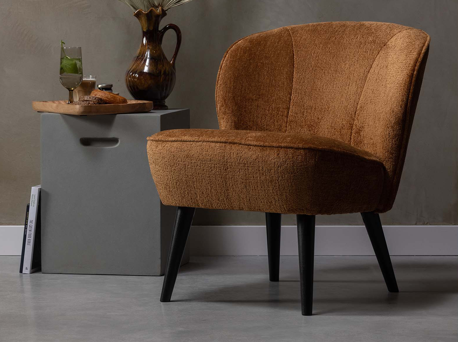 woood Sessel SARA structure velvet cognac Clubsessel